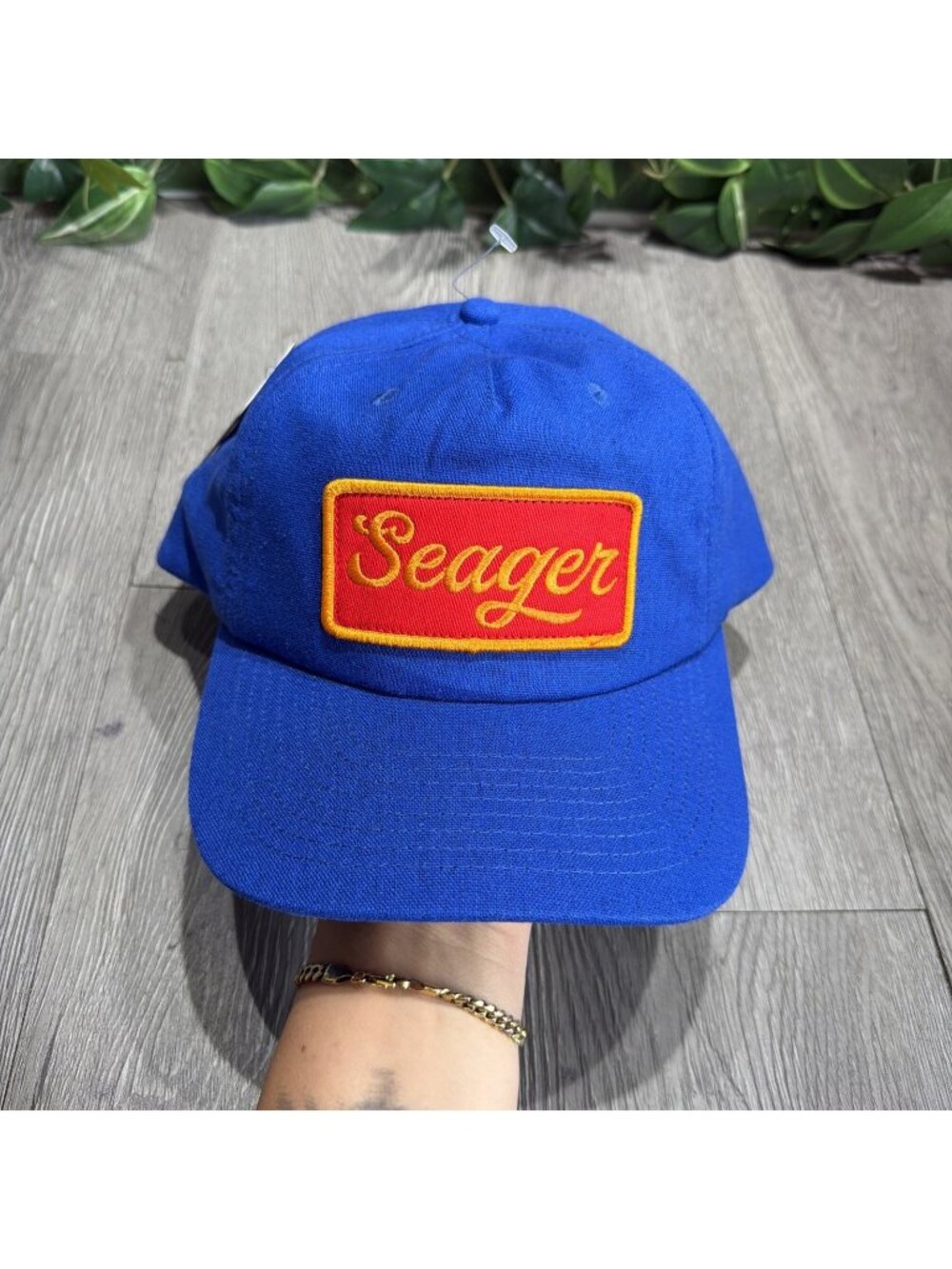 Seager Uncle Bill Hemp Hat Cap Blue Red Logo Patch Outdoor Snap Back NWT